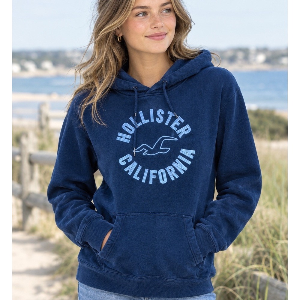 Hollister Y2K Style Hoodie Sweatshirt Womens L Embroidered Logo Grunge Preppy EU